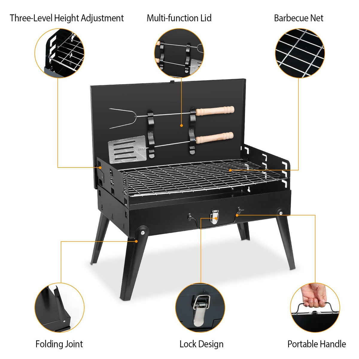 Portable Folding Charcoal BBQ Grill for Camping & Travel