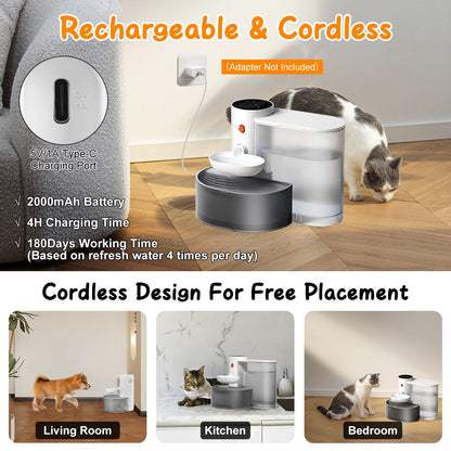 Smart Pet Water Fountain, 3L Cordless Rechargeable