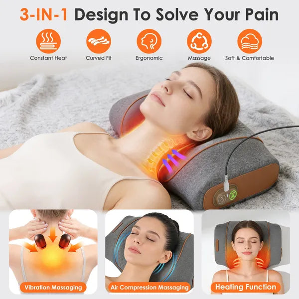 3-in-1 Heated Neck Massager Pillow, Vibration + Air