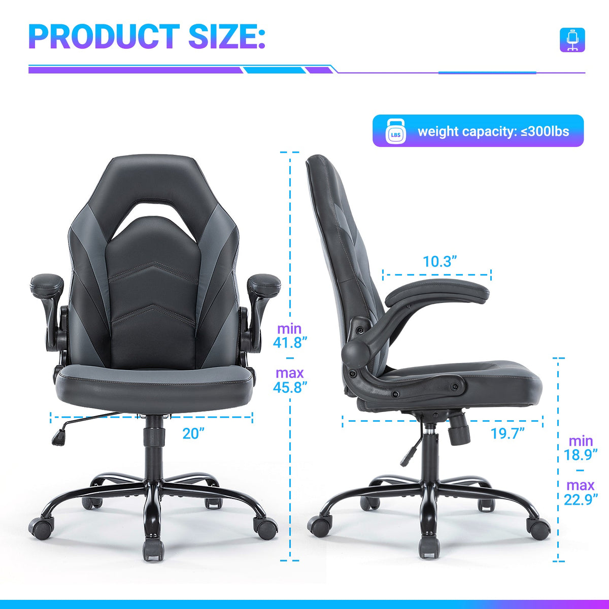 PU Leather Ergonomic Gaming Chair, Lumbar Support