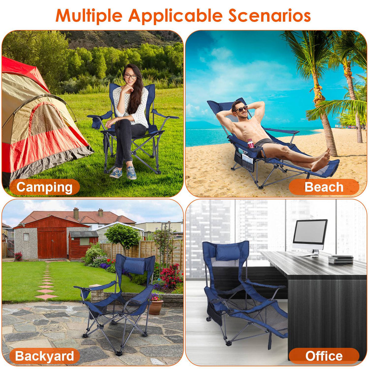 Foldable Camping Chair, 330lb, Reclining Backrest