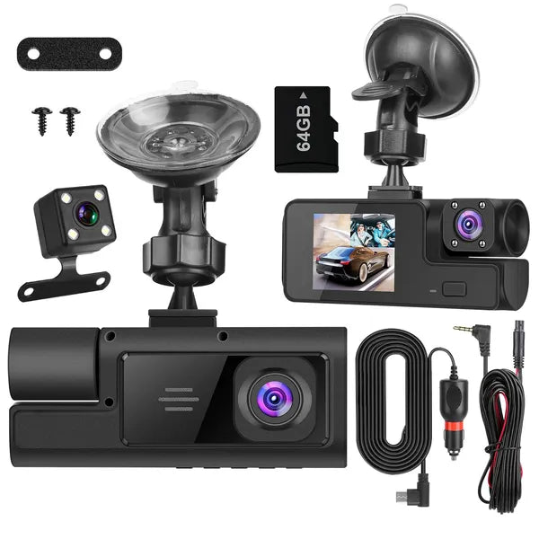 3-Channel WiFi Dash Cam 1080P Front Rear Inside