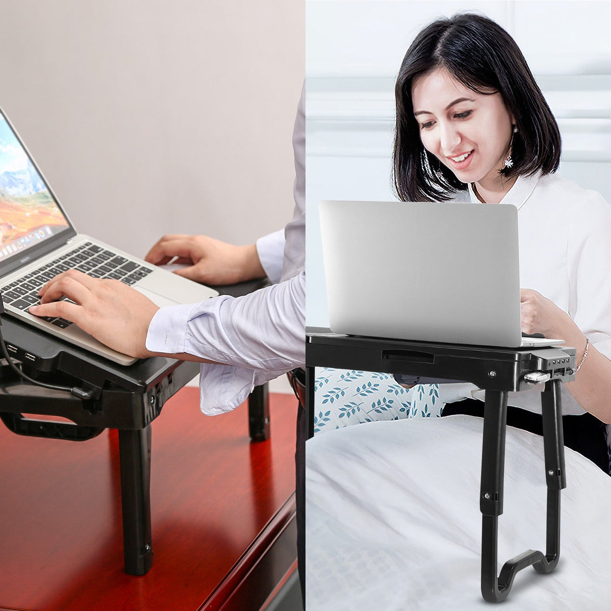 Foldable Laptop Bed Table with Cooling Fan & LED