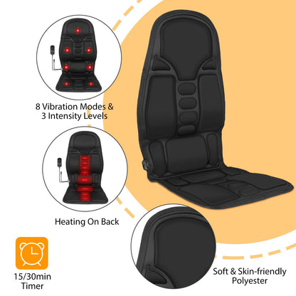 Electric Back Massager Seat Cushion with Heat, 8 Modes