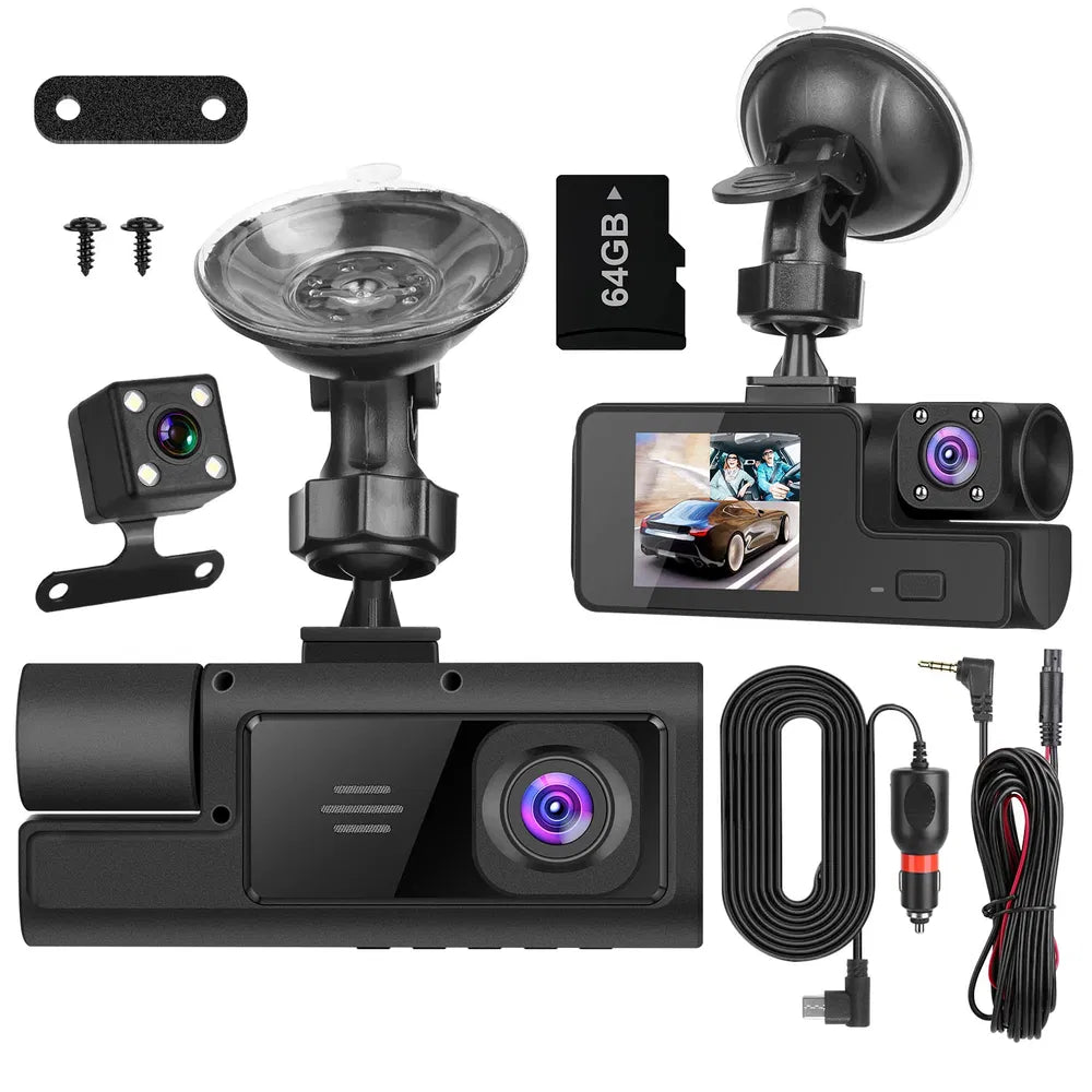 3-Channel WiFi Dash Cam 1080P Front Rear Inside
