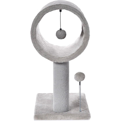 Gray Cat Tree with Tunnel, Scratching Posts & Balls