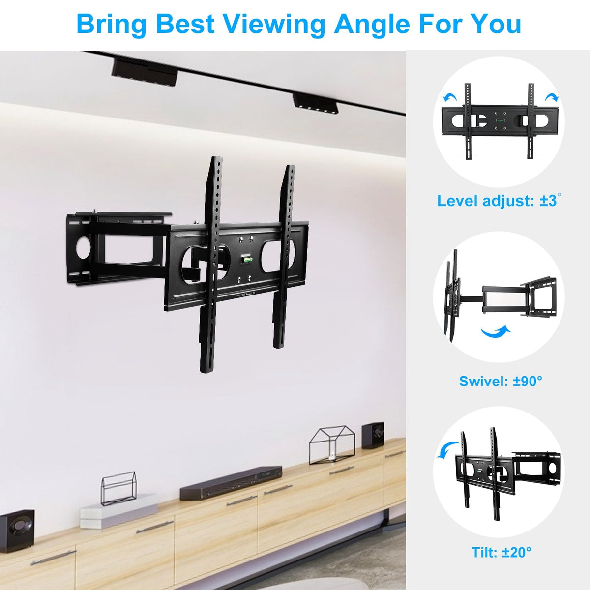 Full Motion TV Wall Mount, Fits 37-70 in, Holds 99 lbs