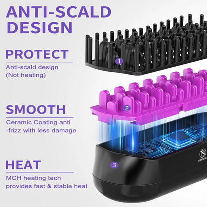Steam Hair Straightener Brush, Anti-Frizz Ceramic