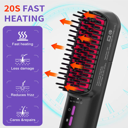 Steam Hair Straightener Brush, Anti-Frizz Ceramic