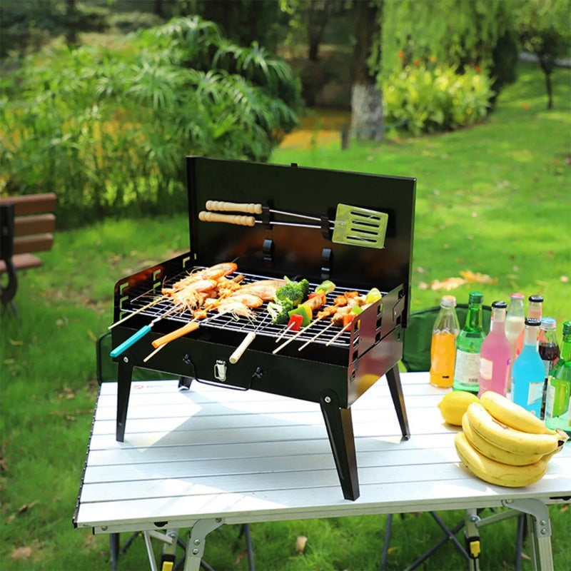 Portable Folding Charcoal BBQ Grill Suitcase for Camping