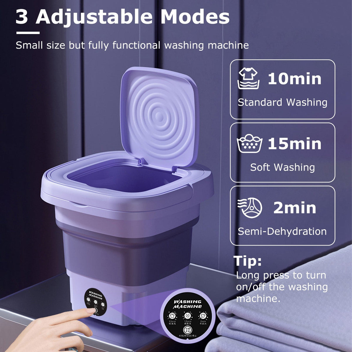 Portable Foldable Washing Machine, 8L, 3 Modes