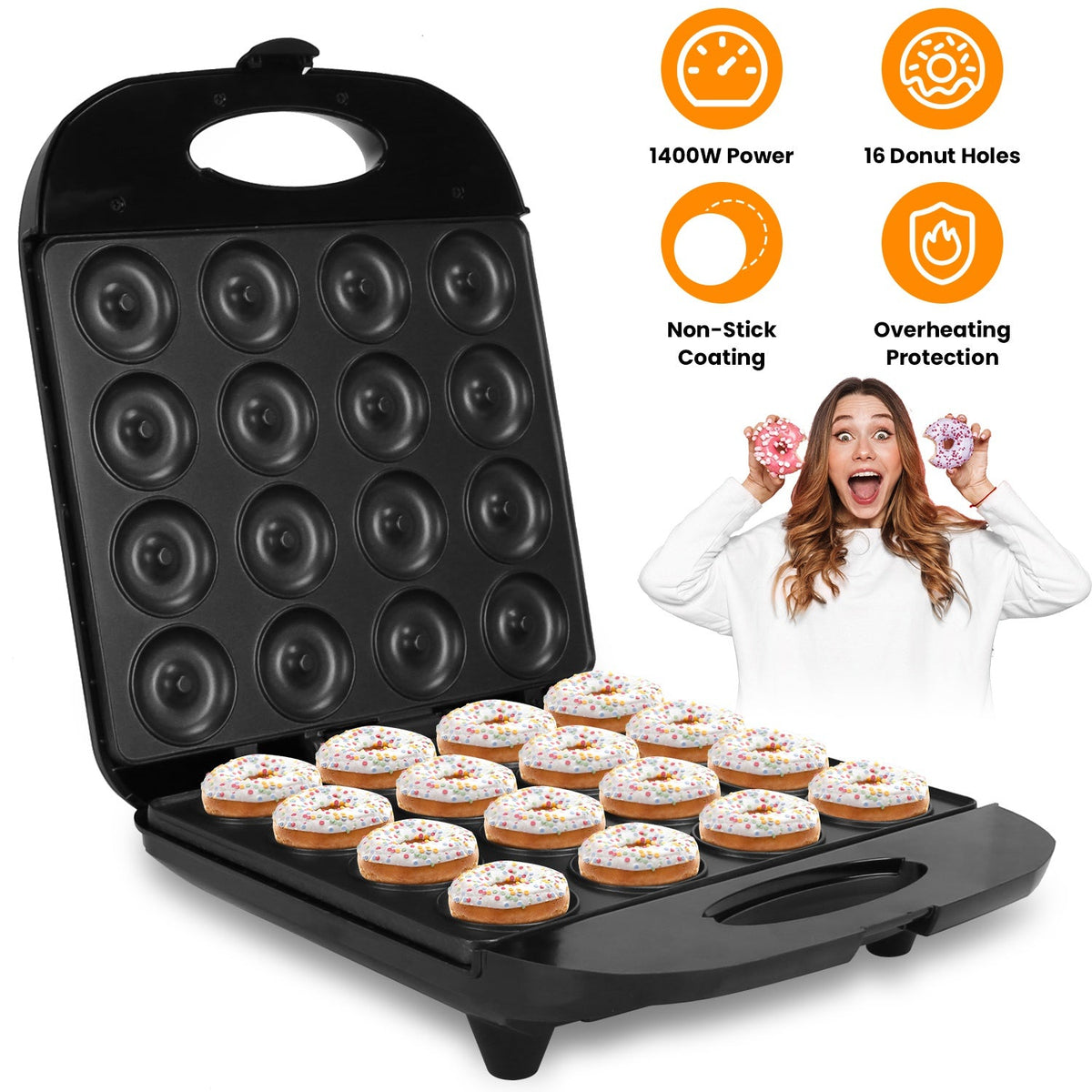 Mini Donut Maker Machine, 16-Hole Non-Stick