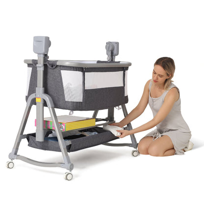 Electric Rocking Baby Bassinet with Bedside Sleeper