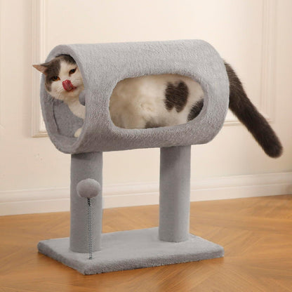 Gray Cat Tree with Tunnel, Scratching Posts & Balls