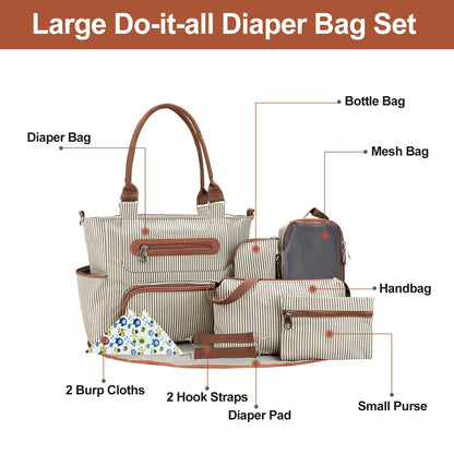 8-Piece Diaper Bag Set with Bottle & Mesh Bags