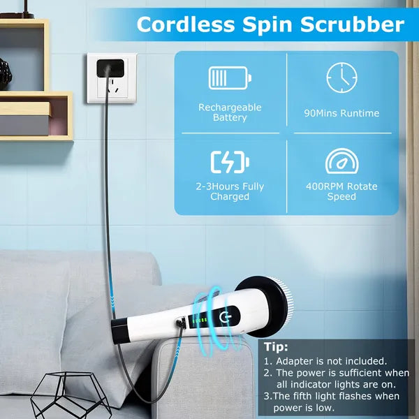 Electric Spin Scrubber, Cordless with 8 Brush Heads