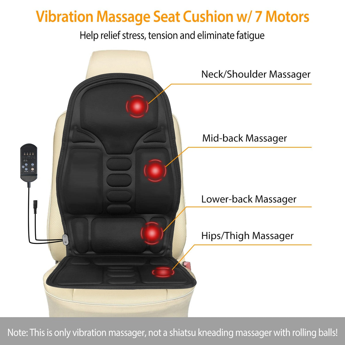 Electric Back Massager Seat Cushion with Heat, 8 Modes