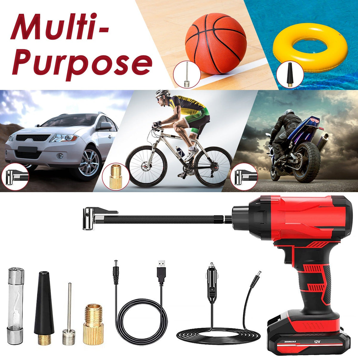 Cordless Tire Inflator, 150PSI with LED Light