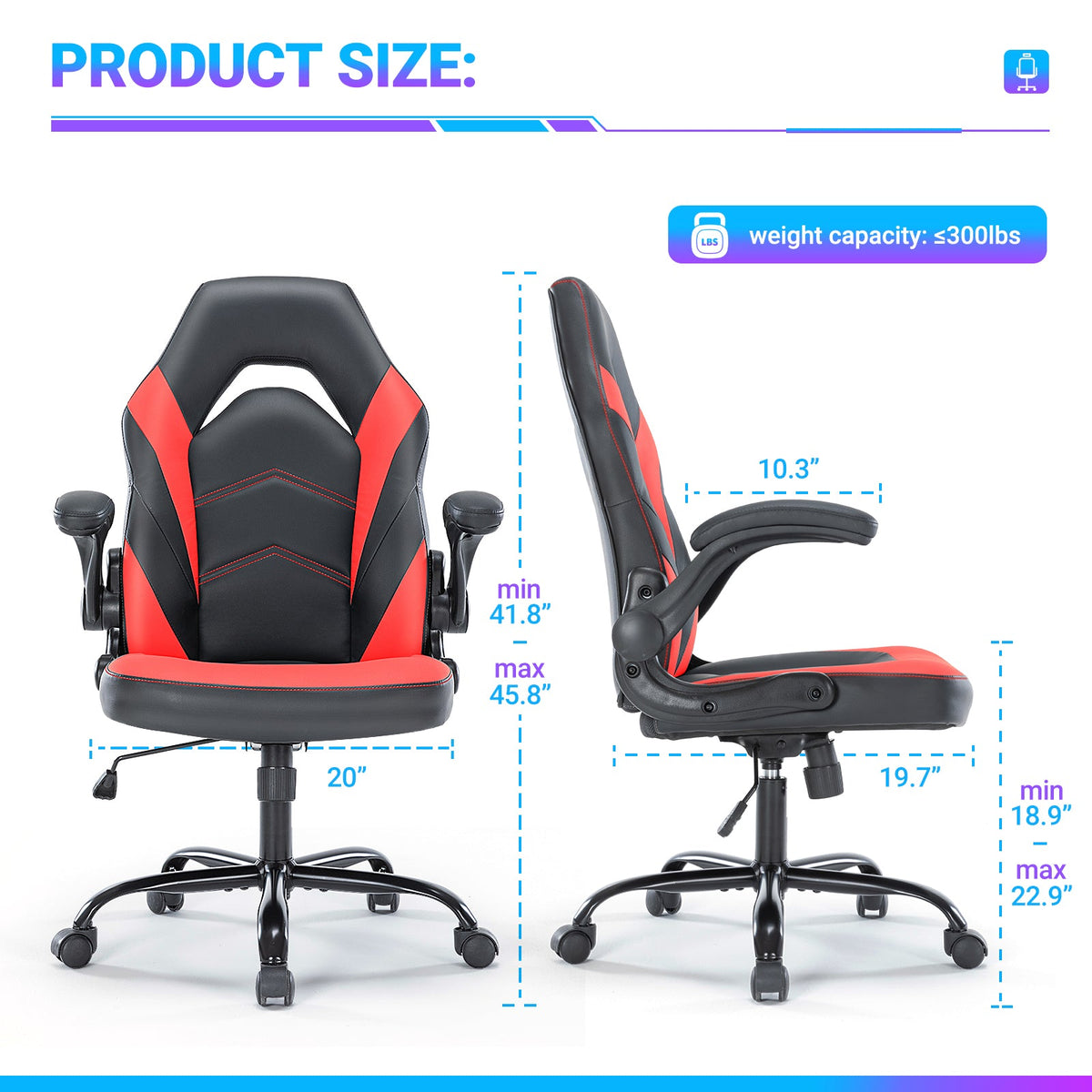 PU Leather Ergonomic Gaming Chair, Lumbar Support