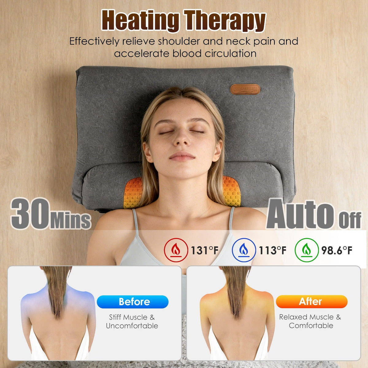 Heated Neck Massager Pillow, Vibration + Memory Foam