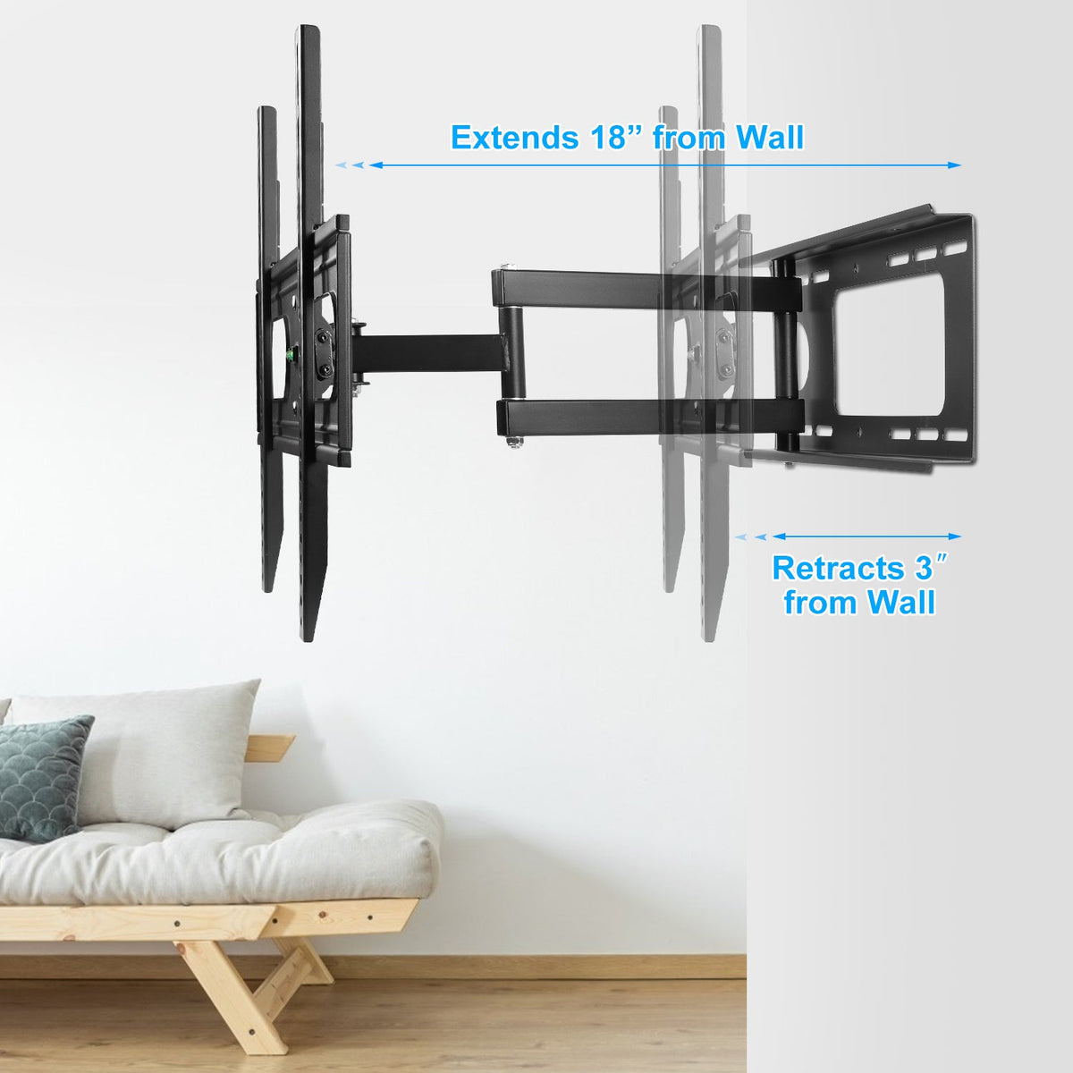 Full Motion TV Wall Mount, Fits 37-70 in, Holds 99 lbs