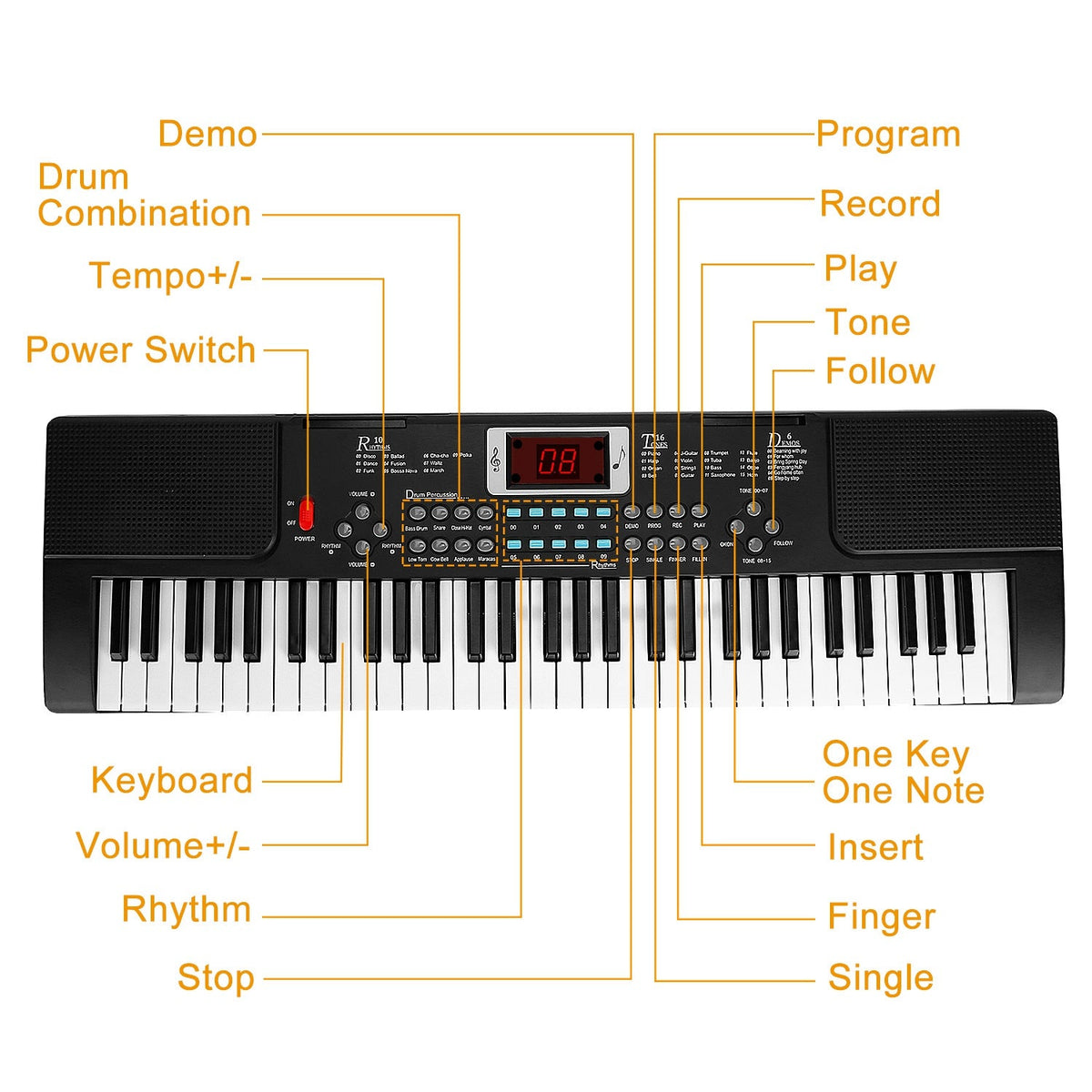 61-Key Electronic Keyboard with Stand & Microphone