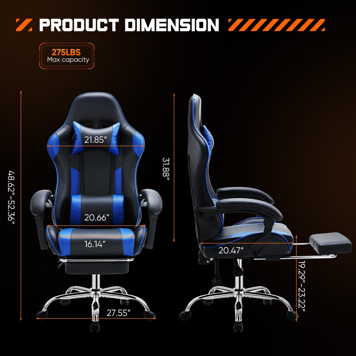 Ergonomic Gaming Chair with Footrest & Lumbar Pillow