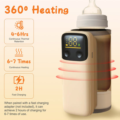 Portable Bottle Warmer with Night Light, 6 Heat Levels