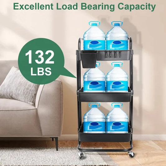 3-Tier Rolling Utility Cart with Mesh Baskets