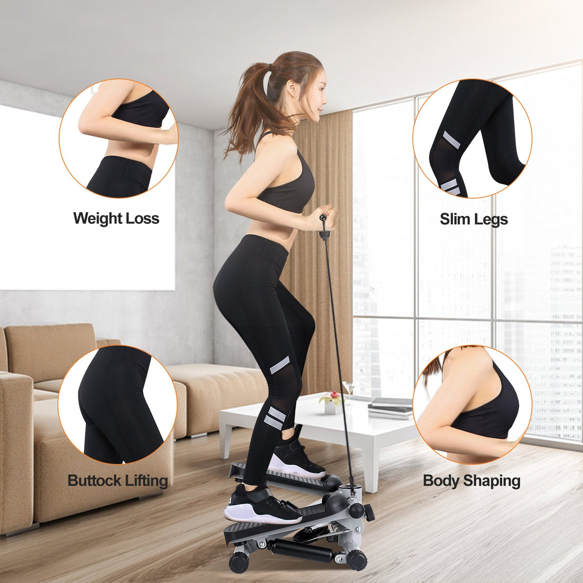 Mini Stepper with Resistance Bands & LCD Monitor