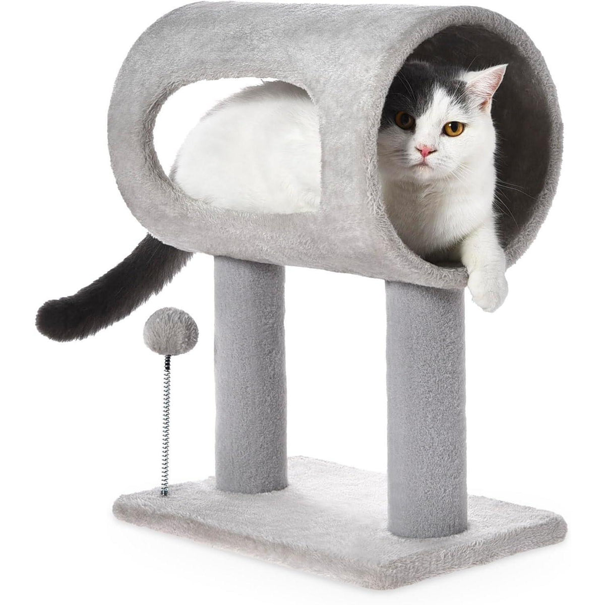 Gray Cat Tree with Tunnel, Scratching Posts & Balls