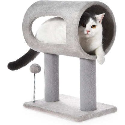 Gray Cat Tree with Tunnel, Scratching Posts & Balls