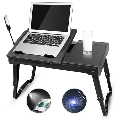 Foldable Laptop Bed Table with Cooling Fan & LED