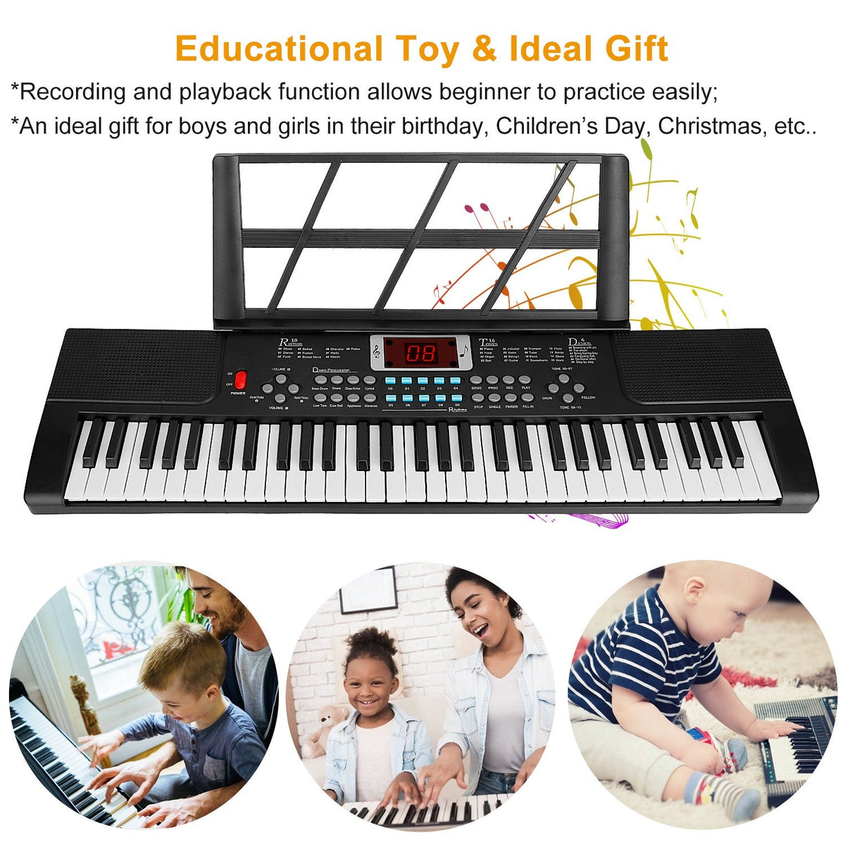 61-Key Electronic Keyboard with Stand & Microphone