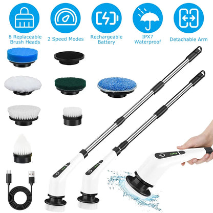 Electric Spin Scrubber, Cordless with 8 Brush Heads