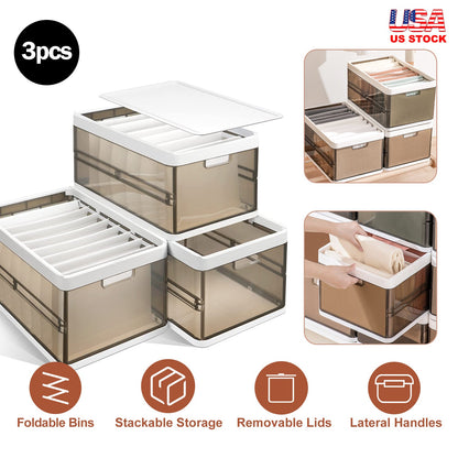 3-Pack Foldable Storage Bins with Lid & Divider