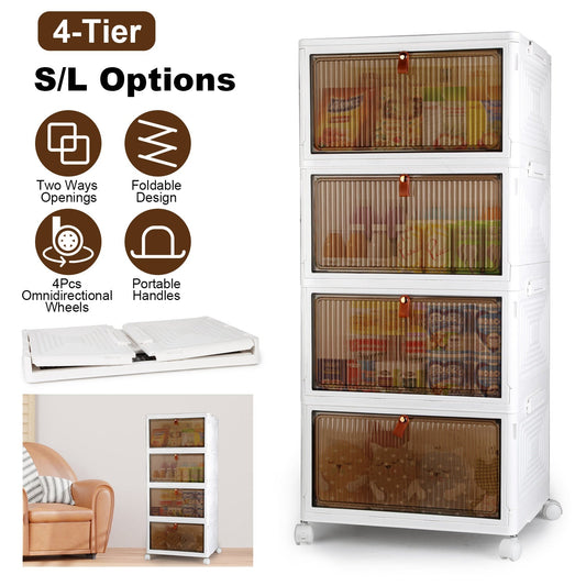 4-Tier Rolling Storage Bins with Magnetic Door & Lid