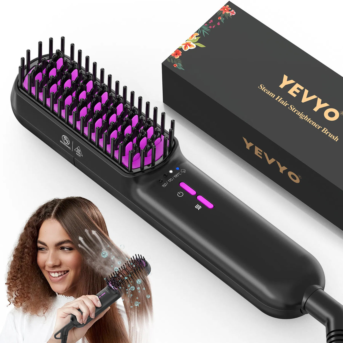 Steam Hair Straightener Brush, Anti-Frizz Ceramic