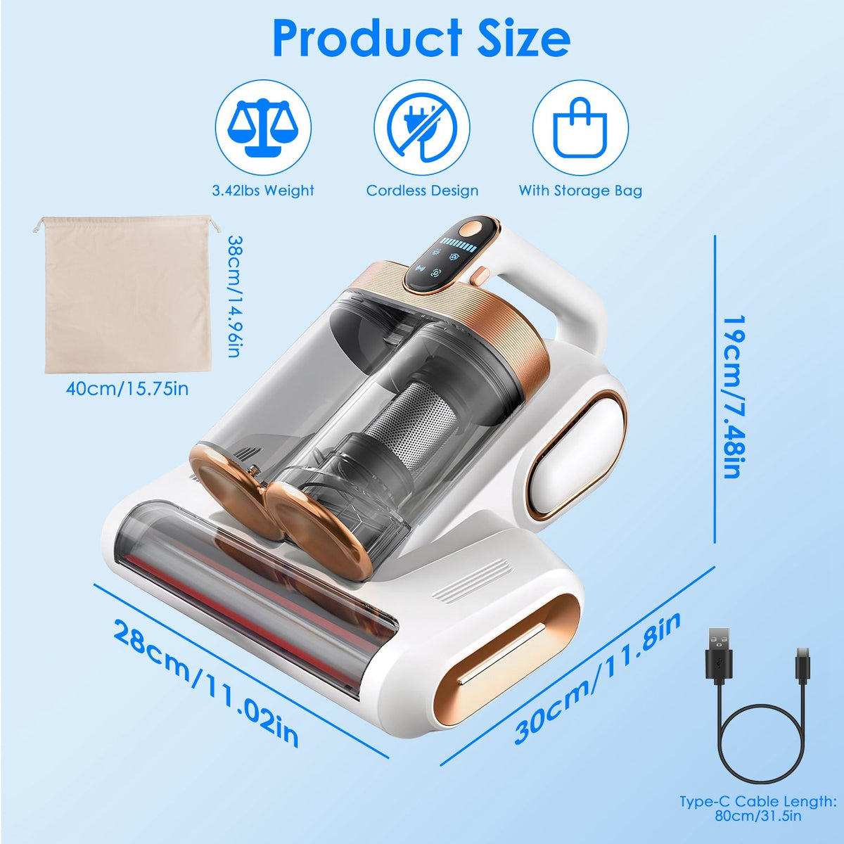 Mattress Vacuum Cleaner with UVC Light, 16KPa Suction