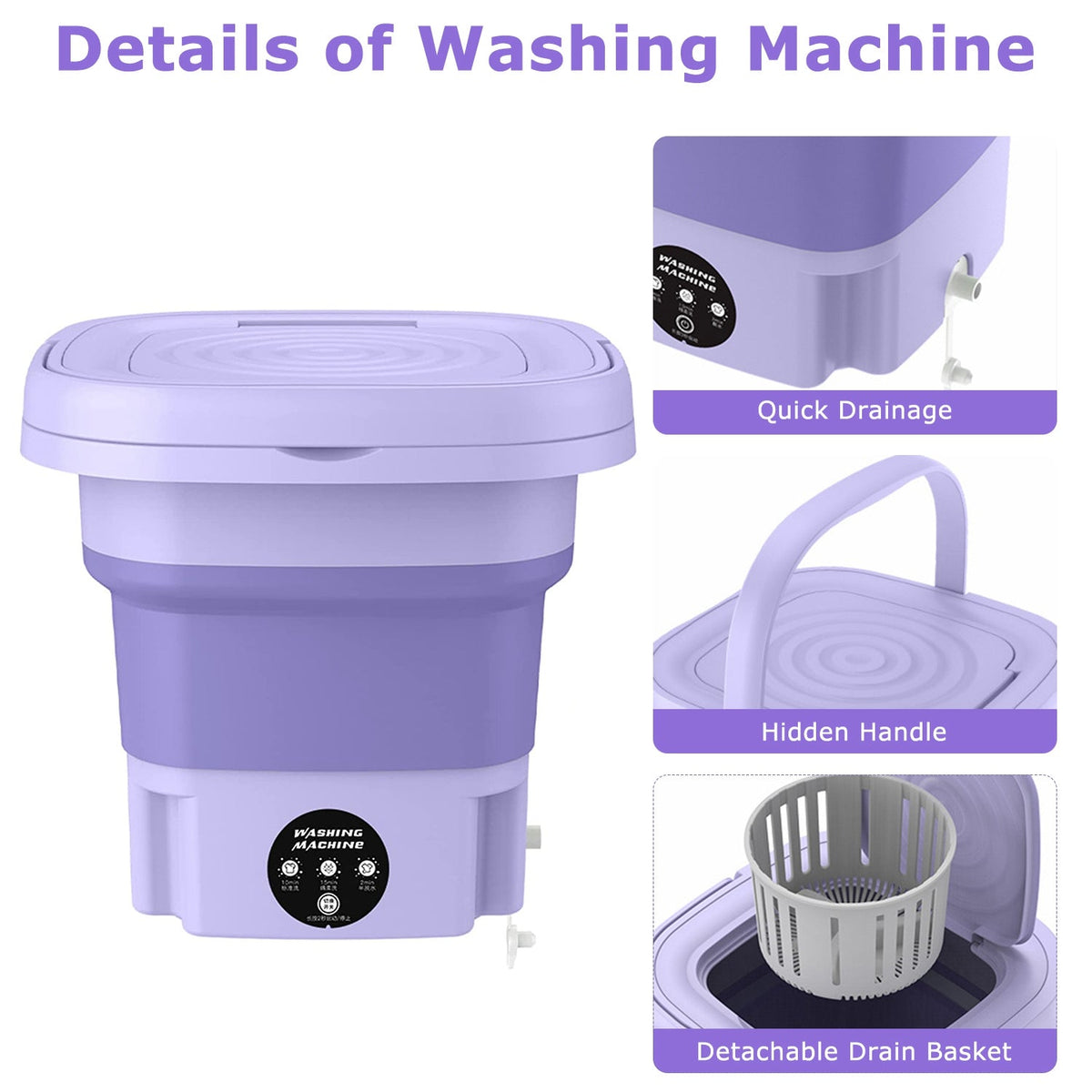 Portable Foldable Washing Machine, 8L, 3 Modes