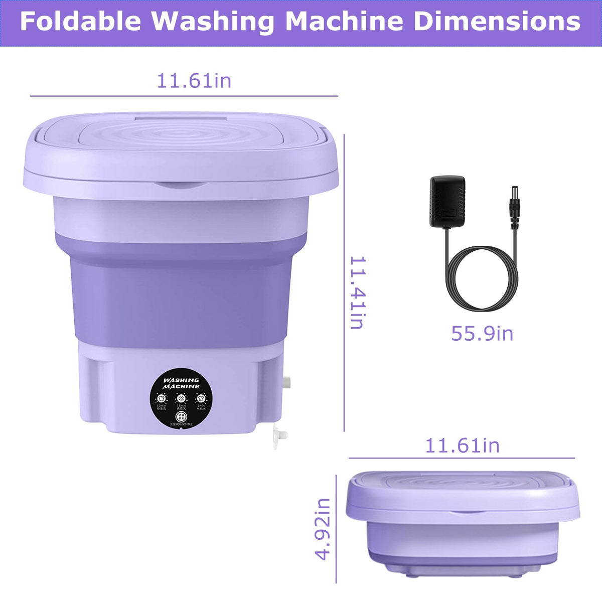 Portable Foldable Washing Machine, 8L, 3 Modes