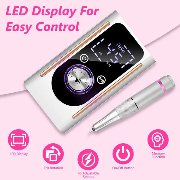 Electric Nail Drill, 45000 RPM Cordless with 11 Bits