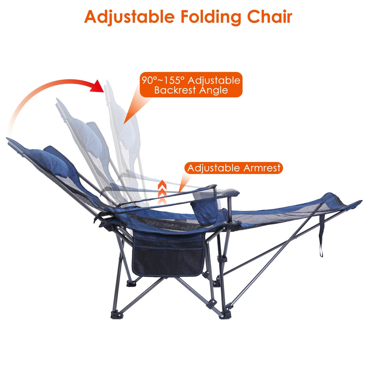 Foldable Camping Chair, 330lb, Reclining Backrest
