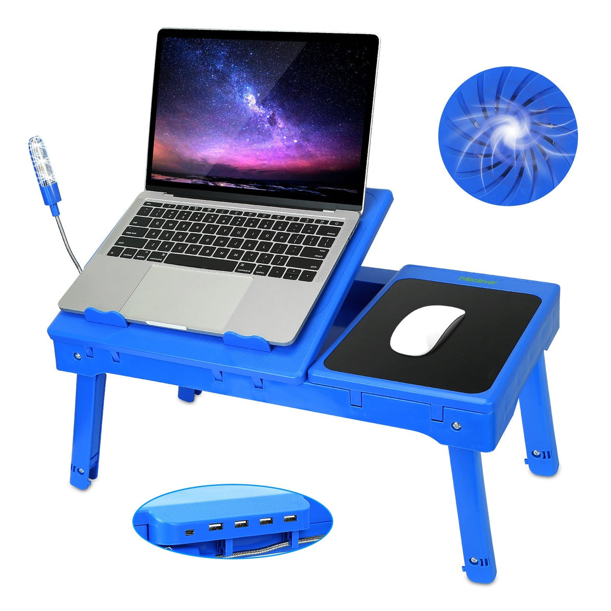 Foldable Laptop Bed Table with Cooling Fan & LED