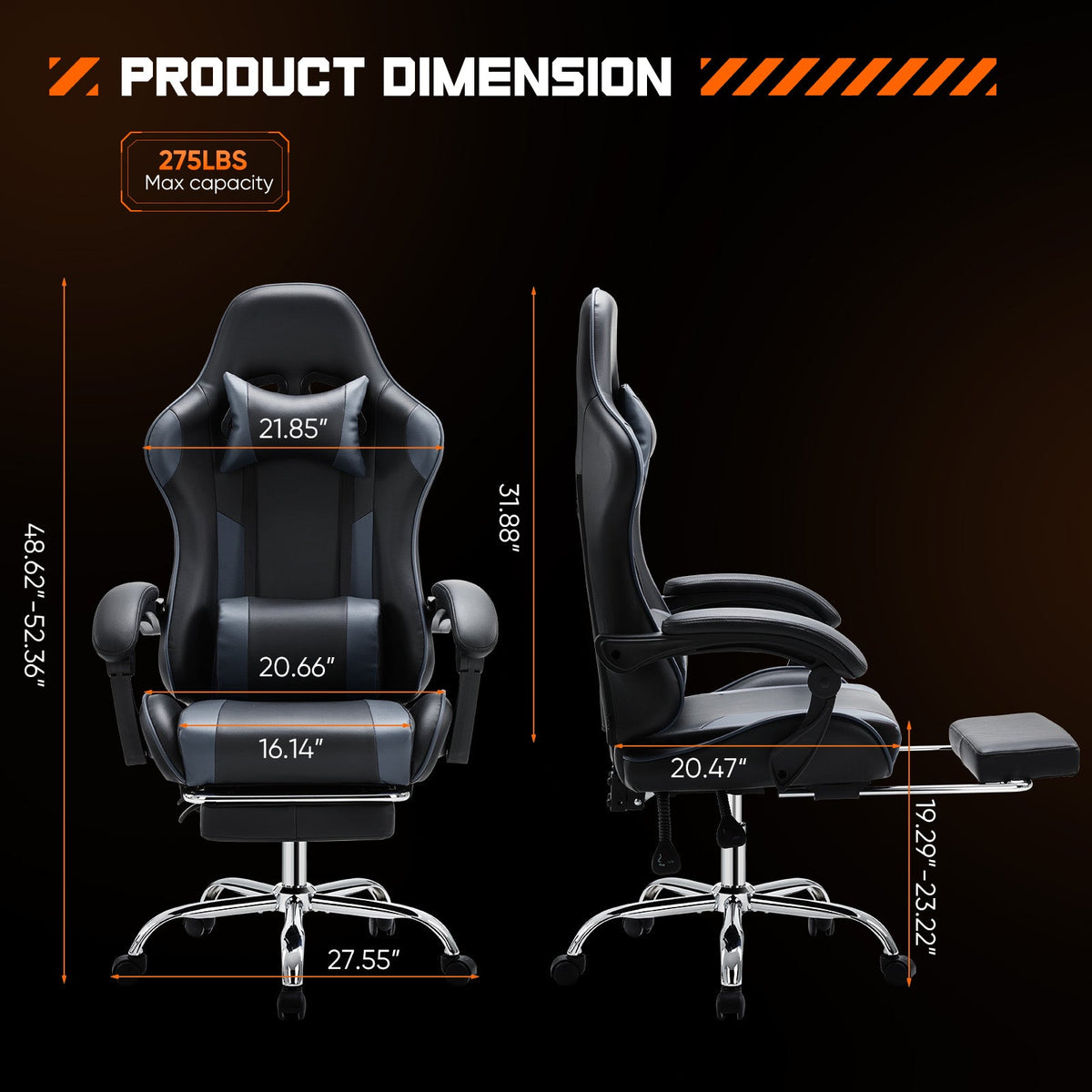 Ergonomic Gaming Chair with Footrest & Lumbar Pillow
