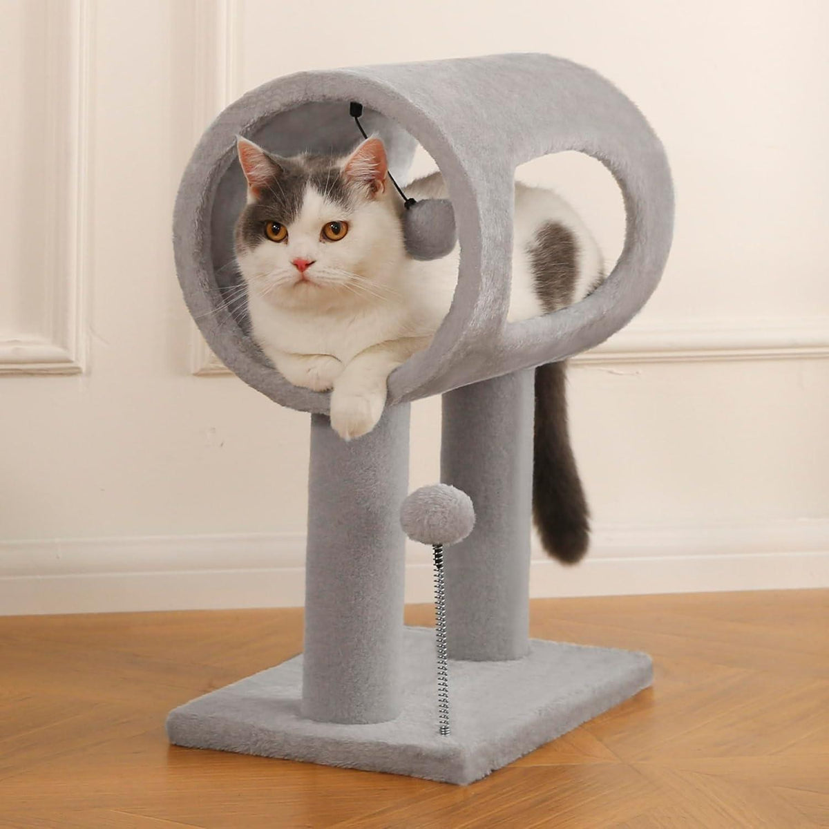 Gray Cat Tree with Tunnel, Scratching Posts & Balls