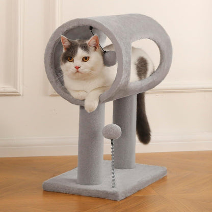 Gray Cat Tree with Tunnel, Scratching Posts & Balls