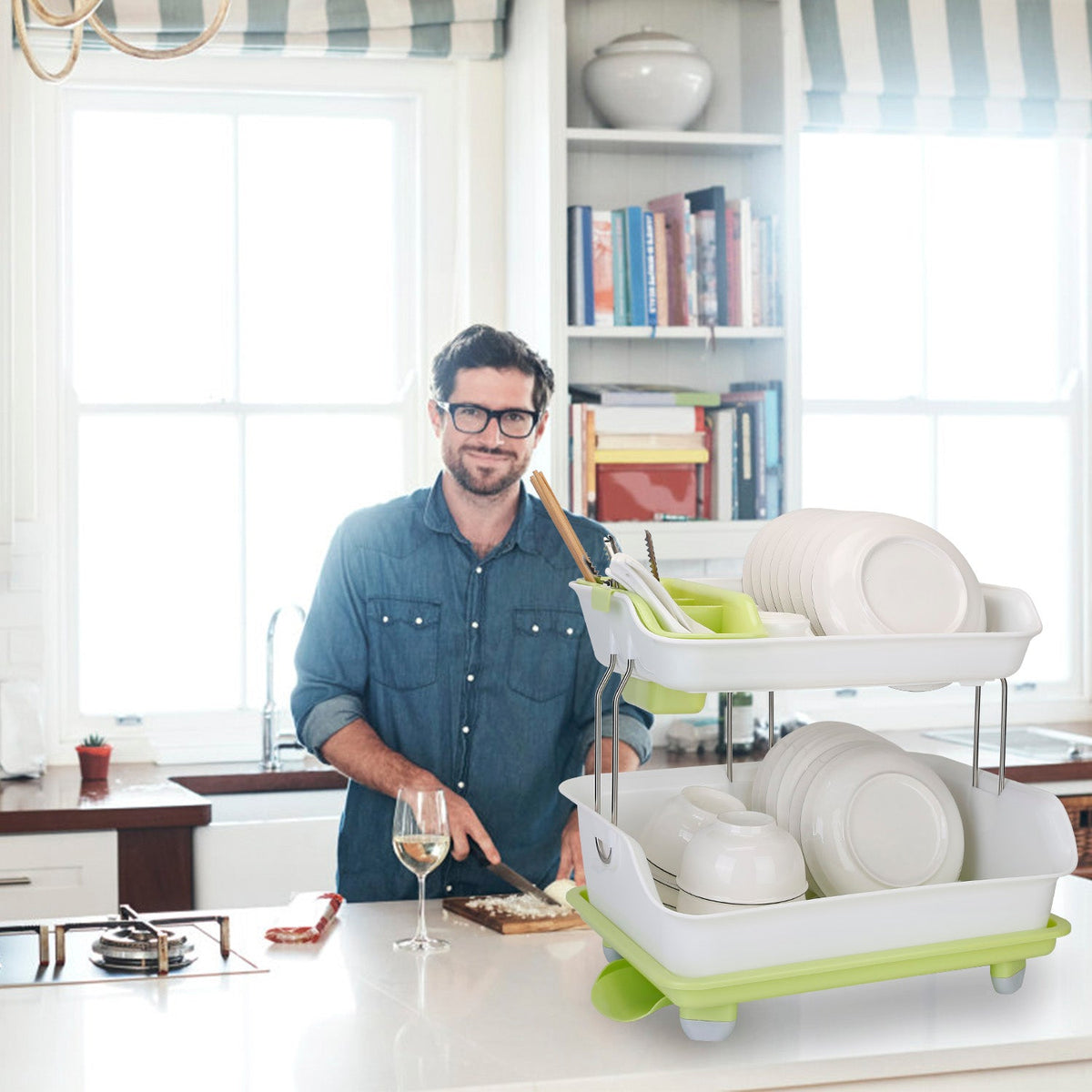 2-Tier Dish Drying Rack with Cutlery Holder