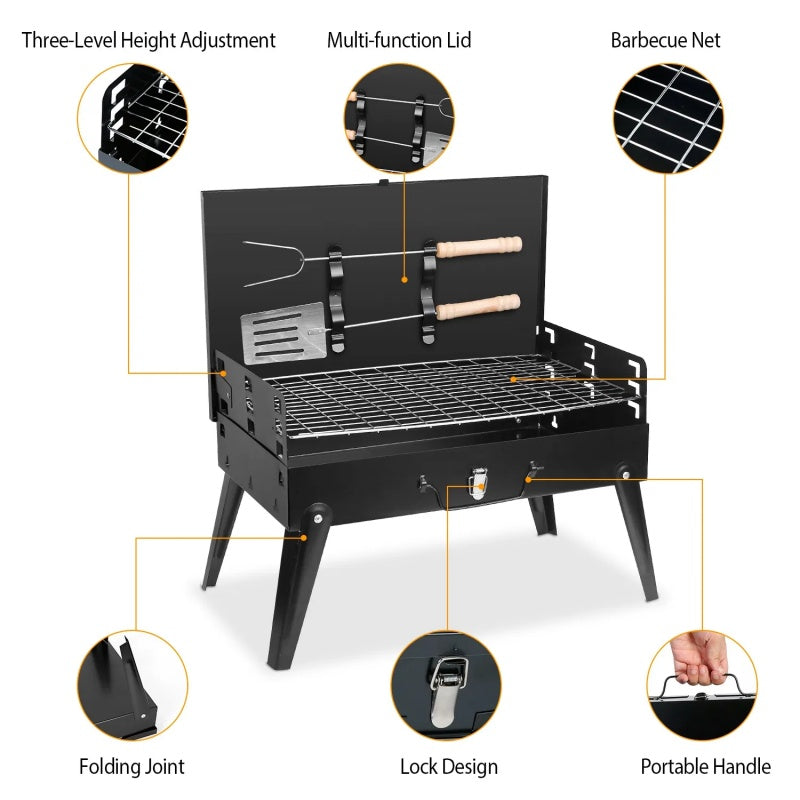 Portable Folding Charcoal BBQ Grill Suitcase for Camping