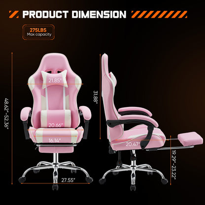 Ergonomic Gaming Chair with Footrest & Lumbar Pillow